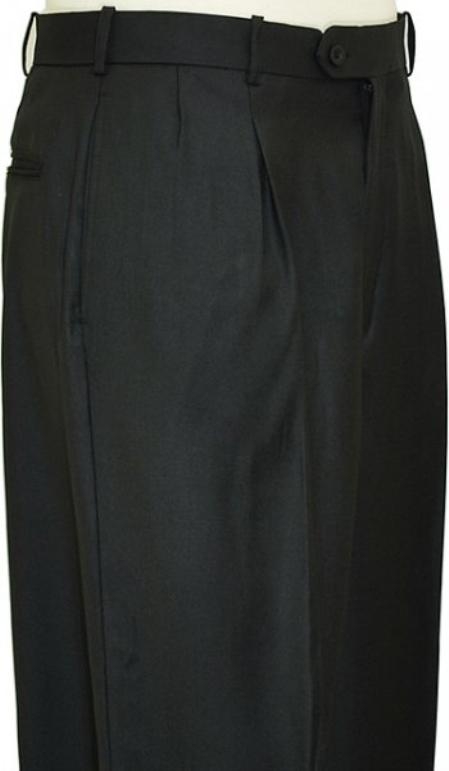 Mens Pleated Dress Pants Liquid Jet Black Wide Leg Slacks Pleated Slacks baggy dress trousers 1920s 40s Fashion Clothing Look ! 