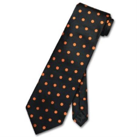 Liquid Jet Black w/ Orange Polka Dots Design Neck Tie 