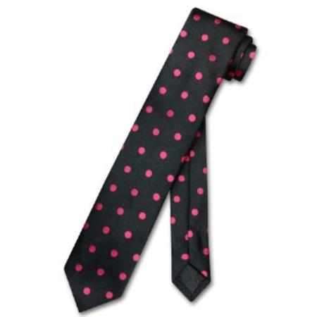 Skinny Liquid Jet Black w/ Hot Pink fuchsia ~ hot Pink Polka Dots 2.5 Neck Tie 