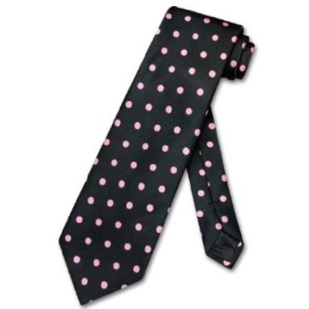 Liquid Jet Black w/ Light Pink Polka Dots Design Neck Tie 