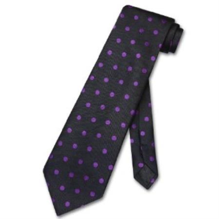 Liquid Jet Black w/ Purple color shade Polka Dots Design Neck Tie 