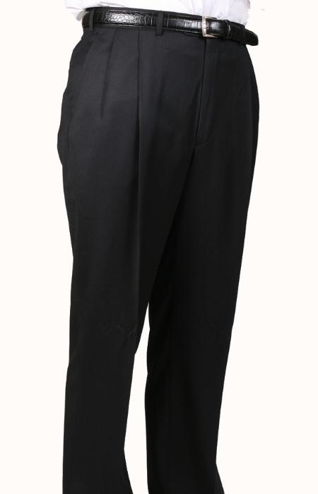100% Worsted Wool Fabric Black, Parker, Pleated Slacks Pants Lined Trousers 