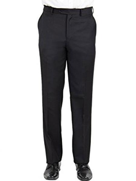 Men's Black Wool Front Front Modern Fit Pant