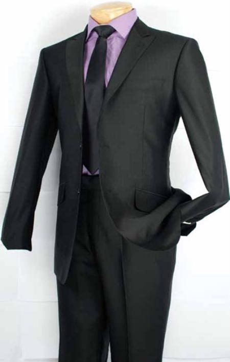  Fashion Slim narrow Style Fit Suit in Luxurious Wool Fabric Liquid Jet Black 