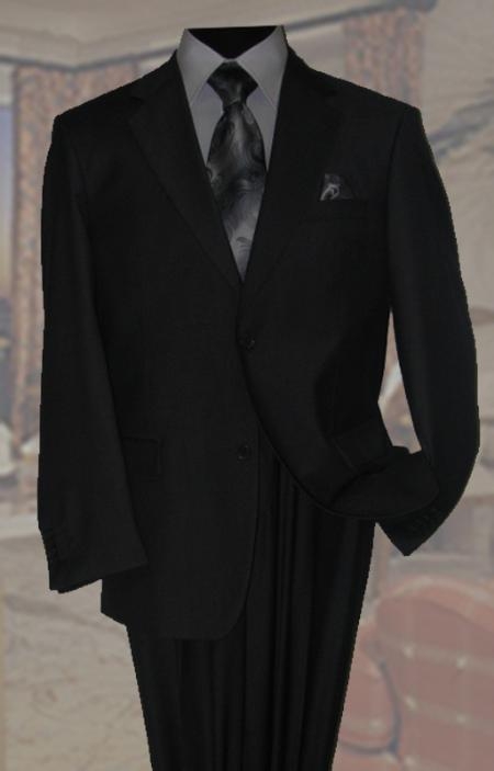 Liquid Jet Black Wool Fabric Suit 2 Button Style 2pc Superior Fabric 150's With Hand Pick Stitching on Lapel 