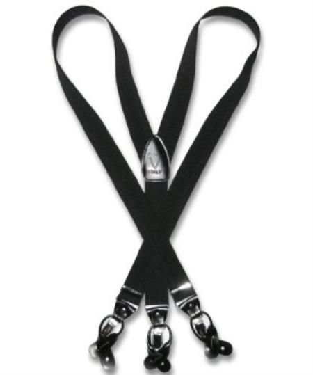 Liquid Jet Black Suspenders Y Shape Back Elastic Button & Clip Convertible 