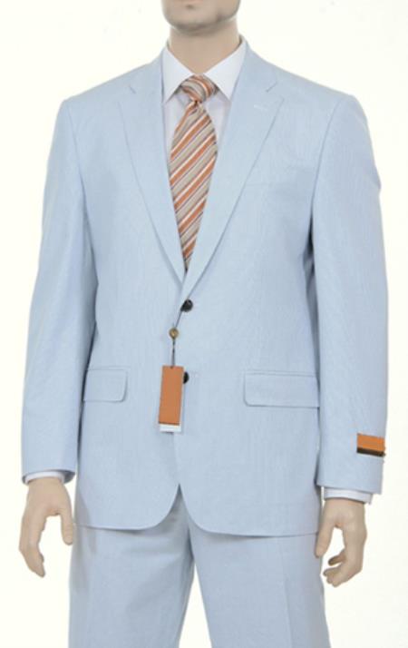 Mens Fine Blue Pinstriped Spring Summer Weight Cotton Suit 