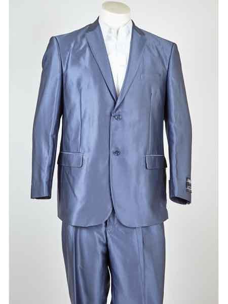  Men’s Summer Blue 2 Button Style Polyester Single Breasted Notch Lapel Suit