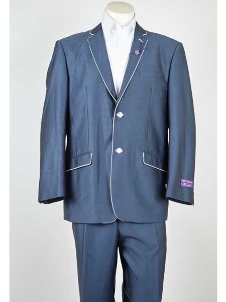  Classic Fit Blue 2 Button Style Single Breasted White Trim Notch Lapel Suit