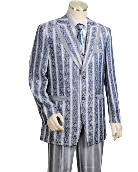 Mens Three Piece Suit - Vested Suit Two Buttons Style comes in Blue 