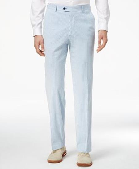  Men's Slim Fit Stretch Performance Cheap priced men's Seersucker Suit Sale Blue/White Suit Flat Front Pant