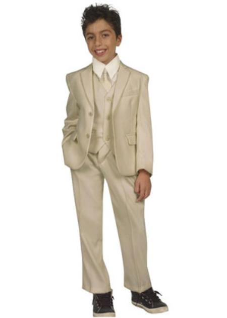 Kids Boys Tazio Side vents 5 piece Boys And Men Suit For Teenagers with Shirt & Tie Beige