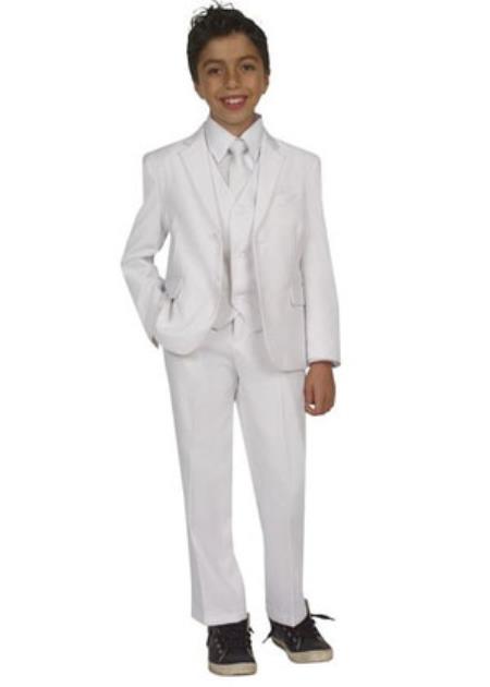 Kids Boys Tazio Notched Lapel 5 piece Boys And Men Suit For Teenagers with Shirt & Tie Snow White
