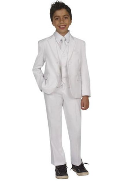 Kids Boys Tazio Side vents Jacket 5 piece Boys And Men Suit For Teenagers with Vest, Shirt & Tie White