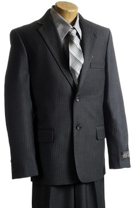 Kids Boys Dark Grey Masculine color Pinstripe 2 Button Style Italian Design Suits For Teenagers