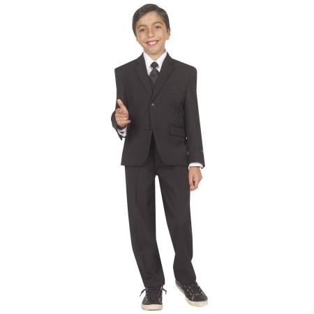 Kids Boys Five Piece Suits For Teenagers With Vest,Shirt And Tie Liquid Jet Black 