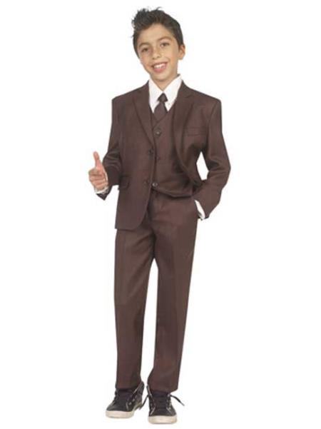 Kids Boys Five Piece Suits For Teenagers With Vest,Shirt And Tie brown color shade 