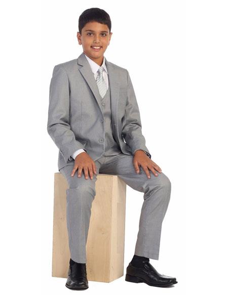  Kids Boys 2 Buttons Light Gray 5 Piece Set Cotton Blend Formal Boys And Men Suit