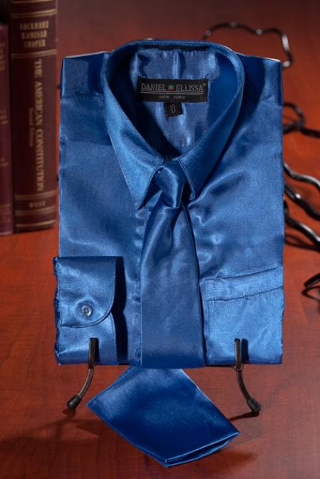 Kids Boys Royal Blue Suit For Men Perfect  pastel color Satin Dress Shirt Combo 