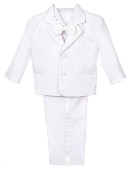 Boy's 5 Piece Set Notch Lapel Formal White Tuxedo With Vest Bow Tie Dress Boys And Men Suit