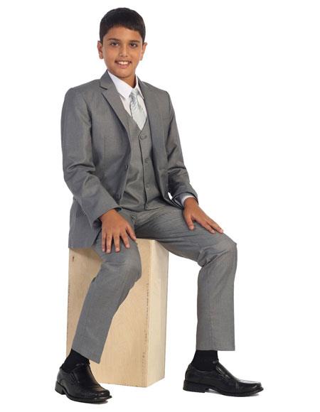  Kids Boys 2 Buttons 5 Piece Set Gray Cotton Blend Formal Boys And Men Suit