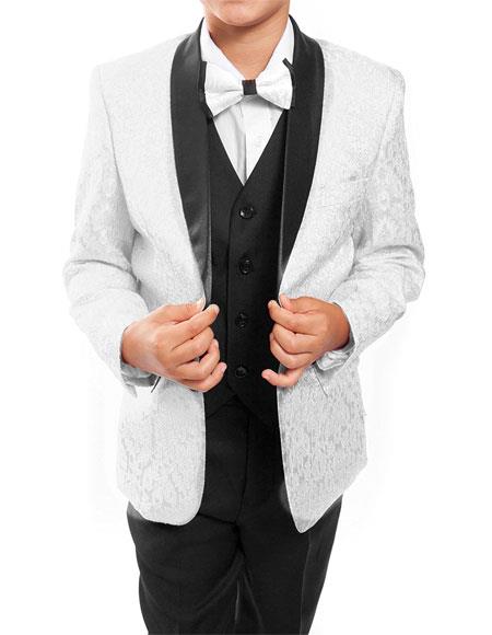  Kids ~ Children ~ Boys ~ Toddler Tuxedo Vested Suit White/Black 