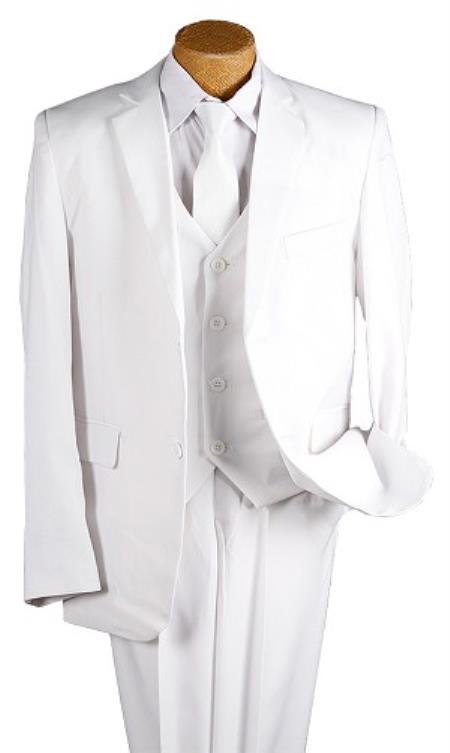 Kids Boys White 5 Piece 2 Button Style Suits For Teenagers - White 