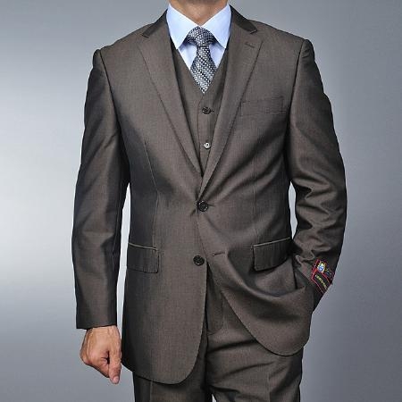 Fiorelli brown color shade Teakweave 2-button Vested three piece suit 