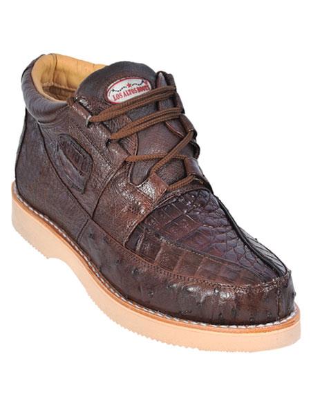  Men's Los Altos Boots Stylish Brown Genuine Caiman & Ostrich Skin Casual Sneakers