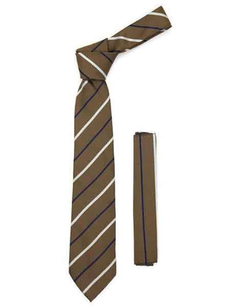  brown color shade Microfiber Fashionable Baby Blue Striped NeckTie With Hankie Set