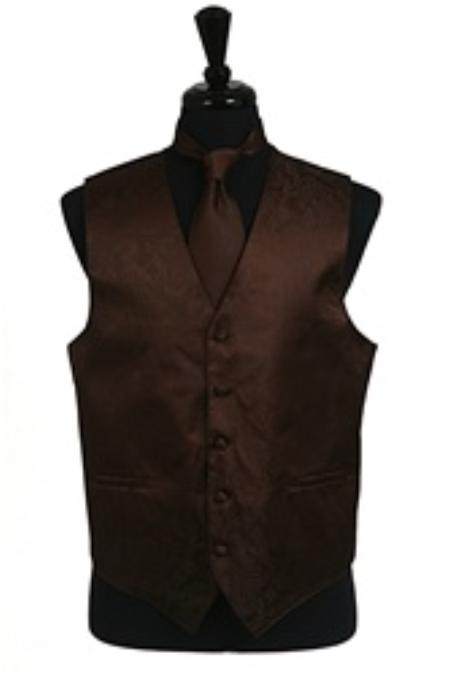 Paisley tone on tone Vest Tie Set brown color shade 