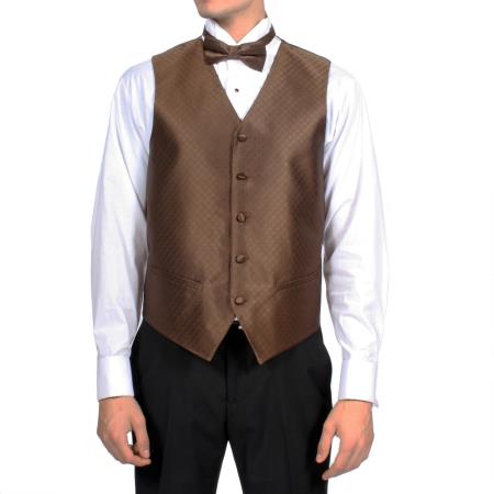 Dark brown color shade Diamond Pattern 4-Piece Vest Set 