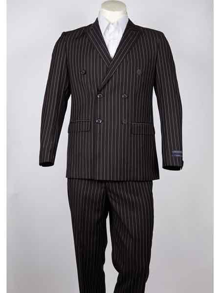  Men’s Pinstripe brown color shade Double Breasted Peak Lapel Summer Suit