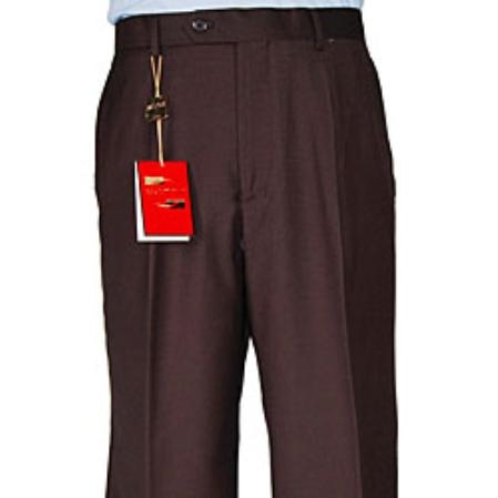 brown color shade Single-pleat Wool Fabric Dress Pants 