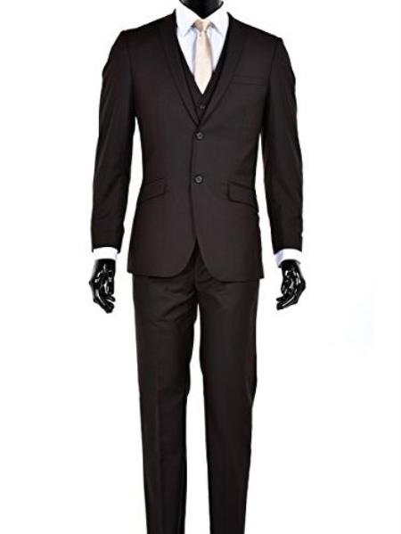  Men's Slim Fit 2 Button Single Breasted Notch Lapel Vested Suit Brown