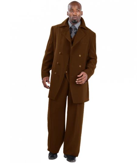 1940s men's  StyleThree Piece Vested 1920s 40s Fashion Clothing Look ! With Peacoat Jacket with Wide Leg Pants Brown
