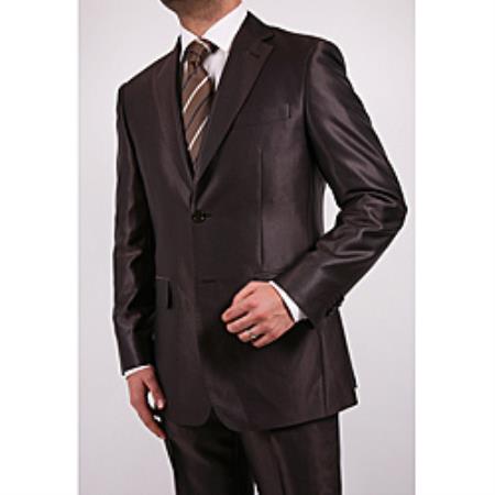 Tapered Leg Lower rise Pants & Get skinny Shiny Flashy brown color shade Two Button Two Piece Slim narrow Style Fit Suit 
