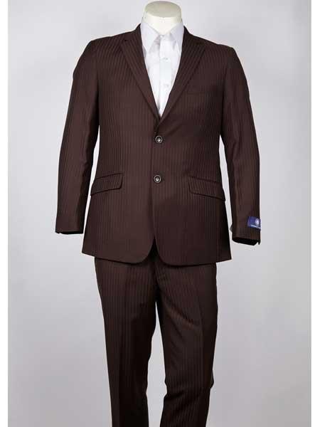  Slim narrow Style Fit Chocolate 2 Button Style Pinstripe Single Breasted Notch Lapel Suit