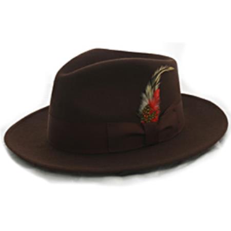 Mens Dress Hat brown color shade Wool Fabric Banded Fedora suit hat