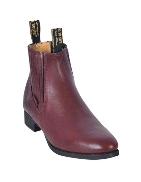  Los Altos Boots Charro Botin Short Ankle Deer Burgundy Leather Boots For Men