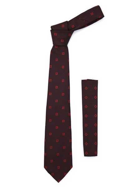  Fashionable Geometric Necktie with Handkerchief Set Burgundy