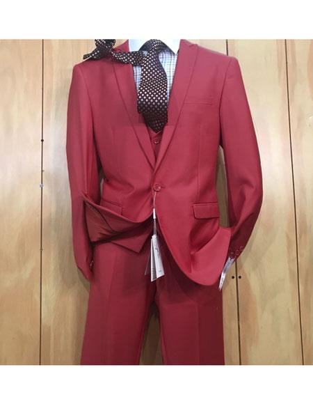  men's 1 button style Peak Lapel Vested Slim fitted Burgundy Suit Clearance Sale Online