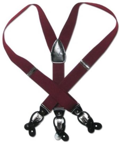 Solid Burgundy ~ Maroon ~ Wine Color Dark red color shade Suspenders Elastic Y-Back Button Clip 