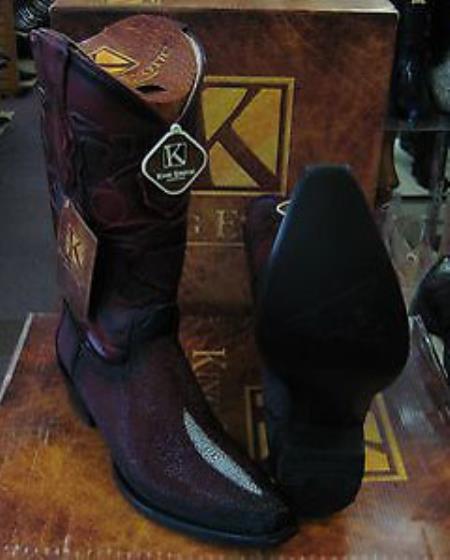King Exotic Boots Burgundy Snip Toe Genuine Stingray skin Western Cowboy Boot 