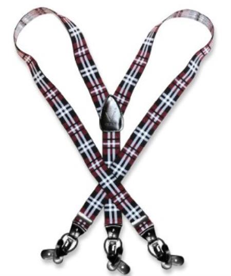Design Burgundy ~ Maroon ~ Wine Color White Suspenders Y Shape Elastic Buttons & Clips 