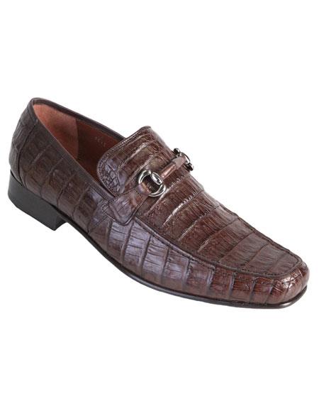  Brown Dress Shoe Mens Los Altos Boots Stylish Brown Genuine Caiman Crocodile Belly Slip-On Casual Dress Shoes