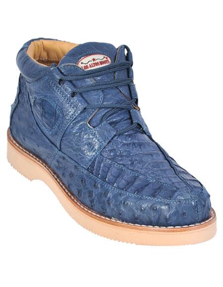  Men's Los Altos Boots Stylish Blue Jean Genuine Caiman & Ostrich Skin Casual Sneakers