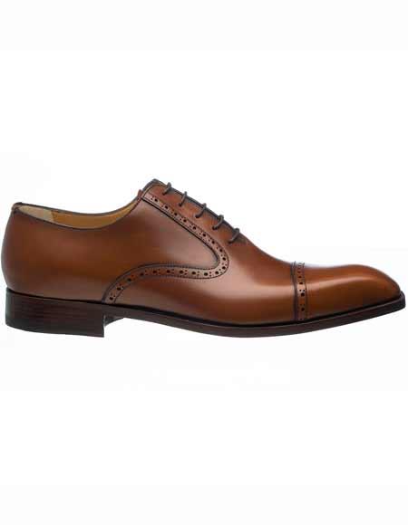  Men's Ferrini Italian French Calfskin Cap Toe Oxford Leather Sole Brown Shoes