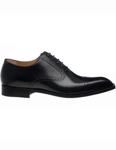  Men's Ferrini Italian French Calfskin Oxford Cap Toe Black Leather Sole Shoes