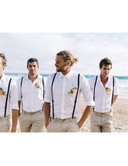  men's casual groomsmen attire Any Color Shirt  + Pants + Suspender